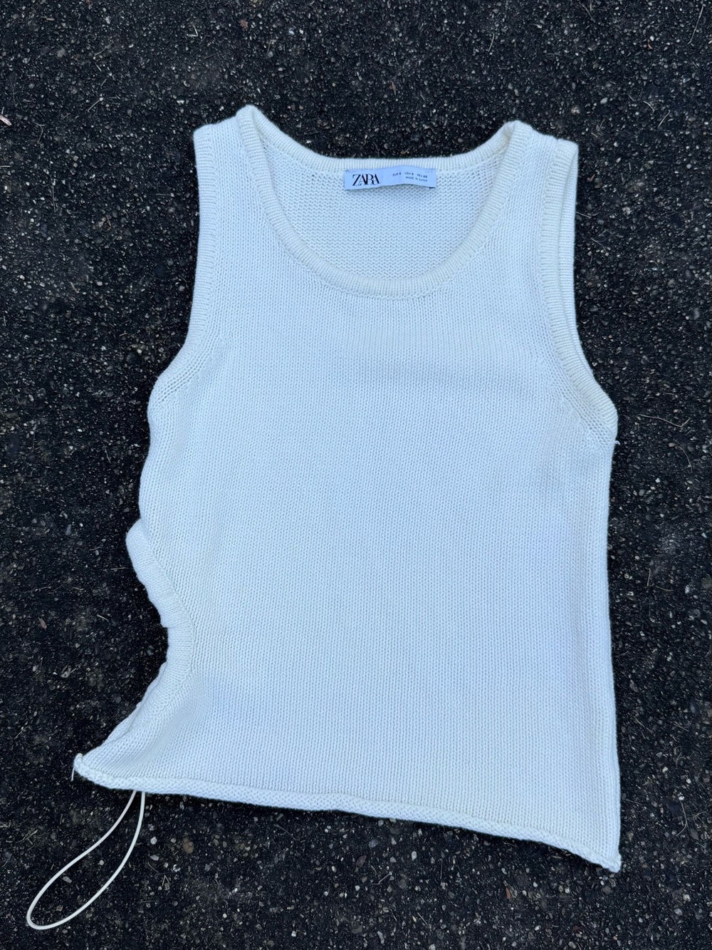ZARA White Knit Sleeveless Top with Side Tie Detail Size S